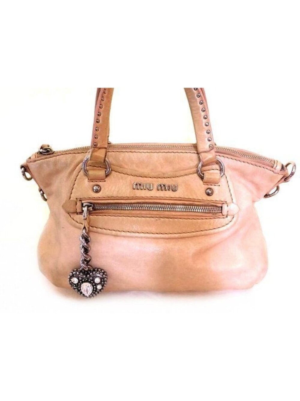 Miu Miu Bag Beige Leather Heart Charm Studs Handle